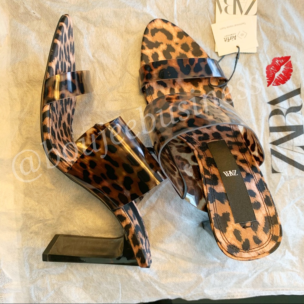 ZARA Animal Print Vinyl Heeled Sandals - Picture 5 of 7